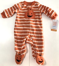 Carter’s Boy&#39;s Striped Pumpkin Sleep N’ Play Long Sleeve Bodysuit NWT Si... - £9.43 GBP