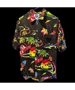 Vintage 90s Planet Hollywood Black Rayon Button Up Shirt M Rare Neon Print - $2,046.00 MXN