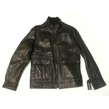 Michael Kors Men Size M Genuine Leather Black Jacket NWT - £174.42 GBP