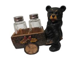 DWK Corp Black Bear W/Cart Salt And Pepper Shaker Set Clear Shakers 6&quot;T ... - £11.07 GBP