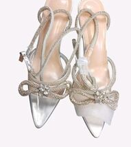 Clear And Silver Rhinestone Lace Up The Leg Dress Heels Size 8.5 - $38.79