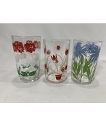 Floral Juice Glass Tumblers Glasses Red Tulips, Blue Flowers, Red Green ... - $12.87
