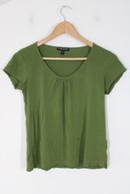 Eileen Fisher PP Green Silk Ruched Neck Short Sleeve Shirt - $18.76