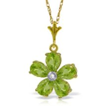 Galaxy Gold GG 14k Solid Gold 18&quot; Necklace with Peridots and Diamond Flo... - $458.99