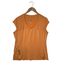 REI Top Womens XL V Neck Short Cap Sleeve Outdoor Athletic Zip Pocket Or... - £12.22 GBP