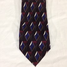 Facets Mens Maroon/Blue/White Diamond Hand Made 100% SILK Tie 62&quot;x 4&quot; NEW - £13.75 GBP