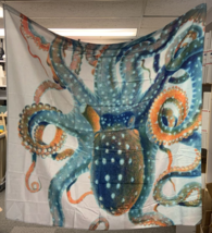 Blue/Orange Octopus Shower Curtain  72”x72” Polyester 12 Hooks - £8.28 GBP