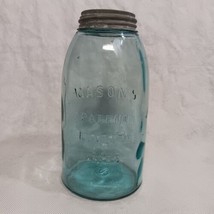 Vtg Masons Blue 1/2 Gallon Canning Jar Patent Nov 30th 1858 Zinc Lid 8.75&quot;x4.5&quot; - £29.53 GBP