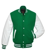 New Bomber Varsity Letterman Baseball Jacket Green Body White Leather Sl... - £47.19 GBP