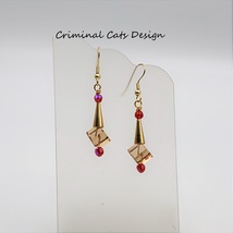 Gold Cone Earrings with Swarovski Topaz Dice Crystal handmade - $15.00