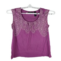 Axcess Women&#39;s Sleeveless Purple Top With White Embroidery Size Large - $14.00