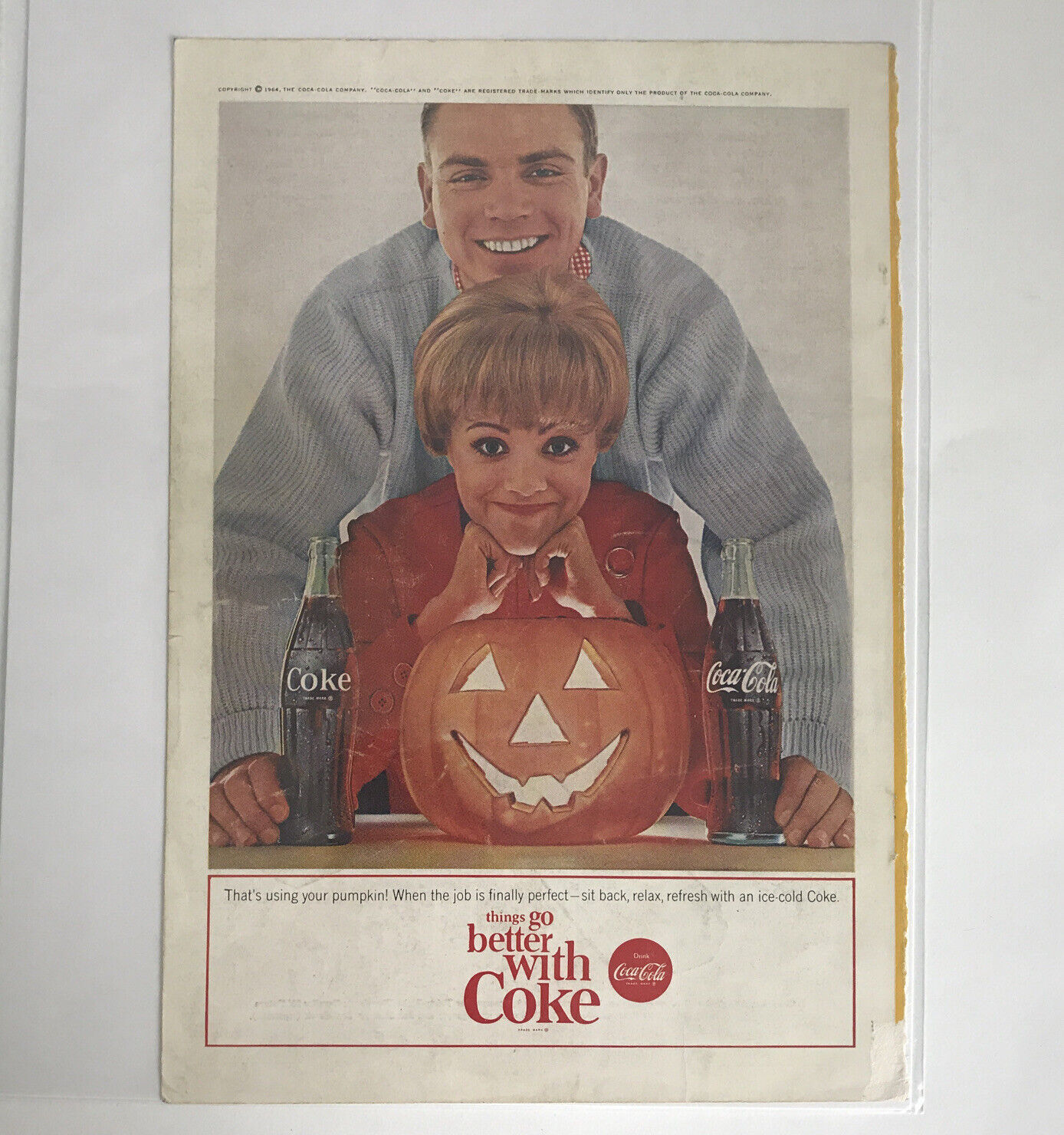 That’s Using Your Pumpkin! Things Go Better With Coke 1964 Vintage Print Ad - $9.85