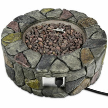 28 Inch Stone Gas Fire Pit 40,000 Btu Propane Patio Yard W/ Lava Rocks - £361.90 GBP