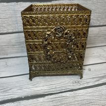 Vintage Mid Century Gold Filigree 3D Floral Wreath Tissue Box Holder Cover - $13.86