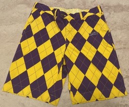 Mens Golf LSU Tigers Purple/Yellow Argyle Bermuda 34 shorts - £34.37 GBP