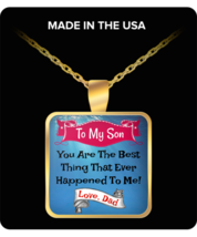 To My Son Necklace - Gold Plated Square Pendant - Love Dad - £17.63 GBP