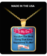 To My Son Necklace - Gold Plated Square Pendant - Love Dad - £17.25 GBP