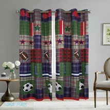 Kids Boys Girls Bedroom Sport Star Lets Play Football and Soccer Curtain... - $20.08