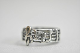musical notes ring musician bar clef pinky band sterling silver women Size 6.75 - £23.48 GBP