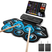 9 Pads Kids Electric Drum Set Roll Up Practice Pad Midi Function Usb &amp; M... - $109.99