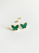 Malachite Butterfly Earrings in Gold - £35.30 GBP