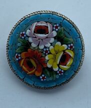 Vintage Italian Brooch Colorful Micro Mosaic Glass Floral Pin Signed Ita... - $24.71