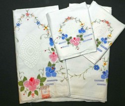 3-PIECE HAND-EMBROIDER/HAND CROCHET/MACHINE Applique Top SHEET/PILLOWCASE - £23.72 GBP