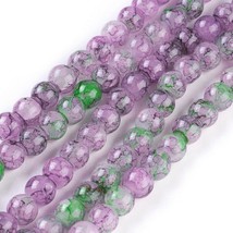 50 Crackle Glass Beads 8mm Purple Green Veined Bulk Jewelry Supply Mix Unique - $6.44