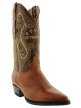 Mens Leather Cowboy Western Boots Cognac Genuine Lizard Skin Exotic J Toe - £116.07 GBP