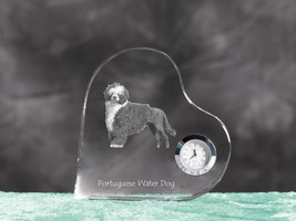 Portuguese Water Dog- crystal clock in the shape of a heart with a dog - £42.48 GBP