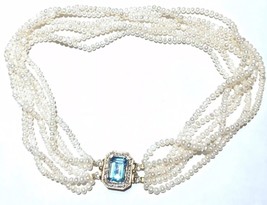 Authenticity Guarantee 
Designer Sighed Large Blue Topaz Diamond halo Pearl s... - £2,473.84 GBP