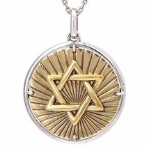 Round Sterling Silver and Brass Star of David Pendant Judaica Necklace Charm - $62.97