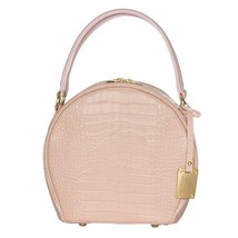 AURA Italian Made Pink Crocodile Embossed Leather Medium Round Tote Handbag - £315.63 GBP