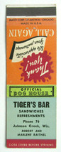 Tiger&#39;s Bar - Johnson Creek, Wisconsin Restaurant 20 Strike Matchbook Cover WI - £1.58 GBP