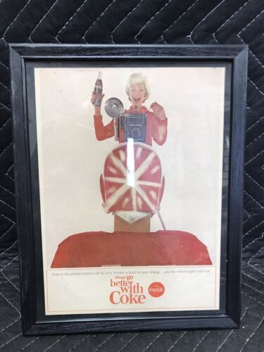 Framed COCA COLA Ad Advertisement Vintage 1960’s Football Player 11”x9” - $11.88