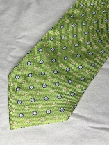 Vintage Oak Hall Memphis Repp Tie Green White  &amp; Gold Circles Silk Itali... - $25.00