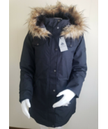 Rainforest Eco Down Hooded Coat Womens Sz L Black Faux Fur Trim Thermolu... - €164,86 EUR