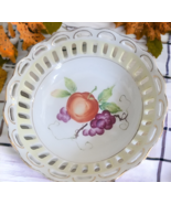 Occupied Japan Antique Porcelain Reticulated Lattice Bowl Fruit Pattern ... - $11.69