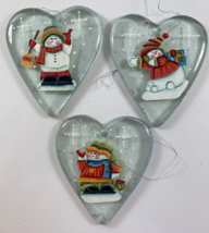 Lot of 3 LTD Commodities Crazy Mountain Glass Heart Snowman Christmas Ornaments - £17.01 GBP