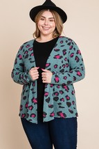 Women&#39;s Teal Plus Size Animal Print Button Up Cardigan (1XL) - $38.12