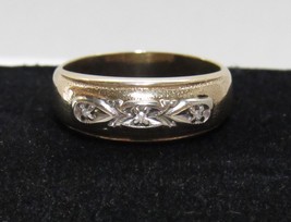 HM Vintage 14k Yellow Gold 3 Diamond Wedding Band Sz 6.75 Anniversary Ring 3.3g - £176.18 GBP