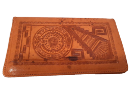 Vtg Hand Tooled Leather Wallet Checkbook Cover Cash Billfold Mexico Zipper Aztec - £15.47 GBP