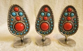Three Pottery Barn Place Card Holder Metal Silver with Blue & Red Bead Accents - $15.00