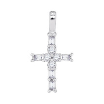 10kt White Gold Womens Radiant Baguette Diamond Cross Pendant 1/4 Cttw - £253.54 GBP