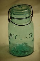 Old Vintage 1 Qt. Blue Atlas E-Z Seal Glass Canning Jar w Wire Bail &amp; Gl... - £23.26 GBP