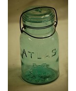 Old Vintage 1 Qt. Blue Atlas E-Z Seal Glass Canning Jar w Wire Bail &amp; Gl... - £23.34 GBP