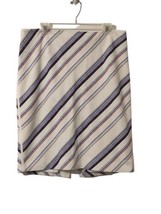 White House Black Market Skirt 14 WHBM White Blue Diagonal Stripe Lined - £11.04 GBP