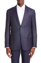 Emporio Armani Trim Fit Dot Wool Sport Coat Blue Plaid $1495, Sz 54 L - £394.88 GBP
