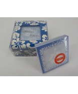 BLUE CERAMIC NOTE HOLDER W/ SELF STICK MEMO PAD PHOTO FRAME WHITE HIBISC... - $15.99