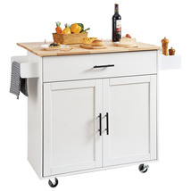 VEVOR Kitchen Island Cart with Solid Wood Top, 35.4" White Width Mobile ... - $163.90